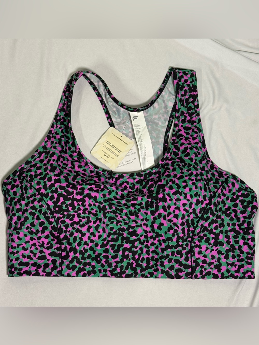 Fabletics On The Go Medium Impact Sports Bra, Grass Green Safari Spots/Black XXL